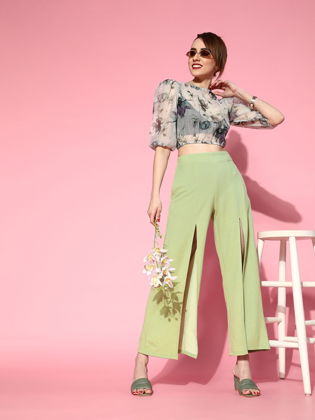 

Athena Women Gorgeous Green Solid Flared Trousers