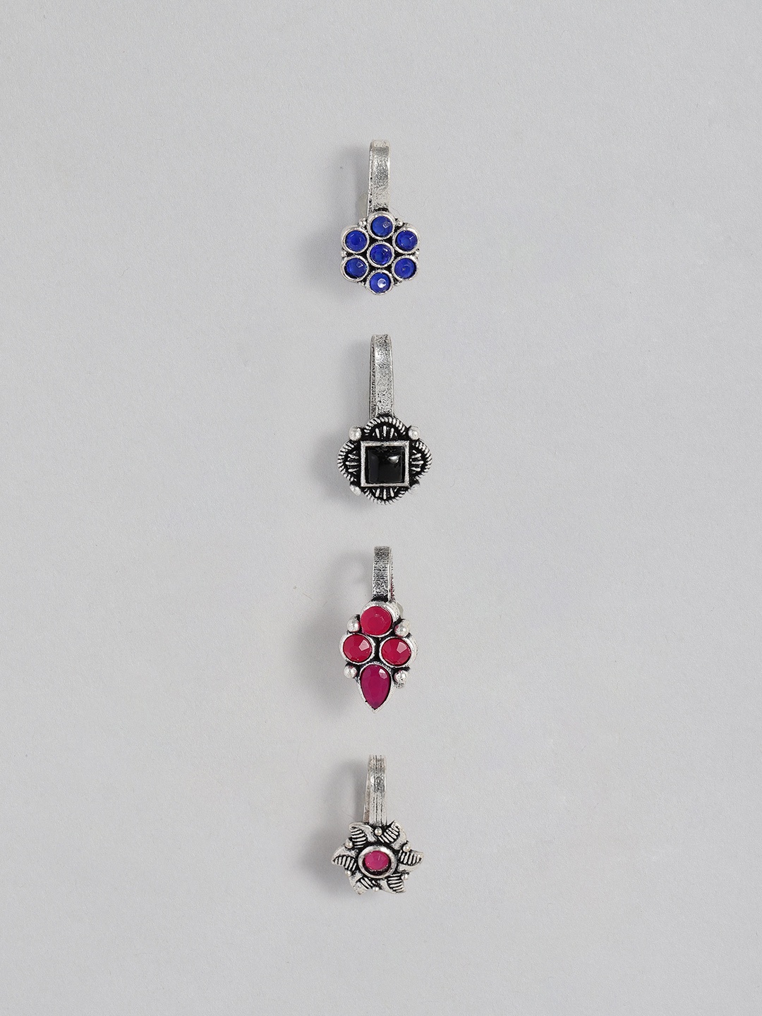 

AccessHer Pack of 4 Oxidised Silver-Plated Tribal Nose Pin