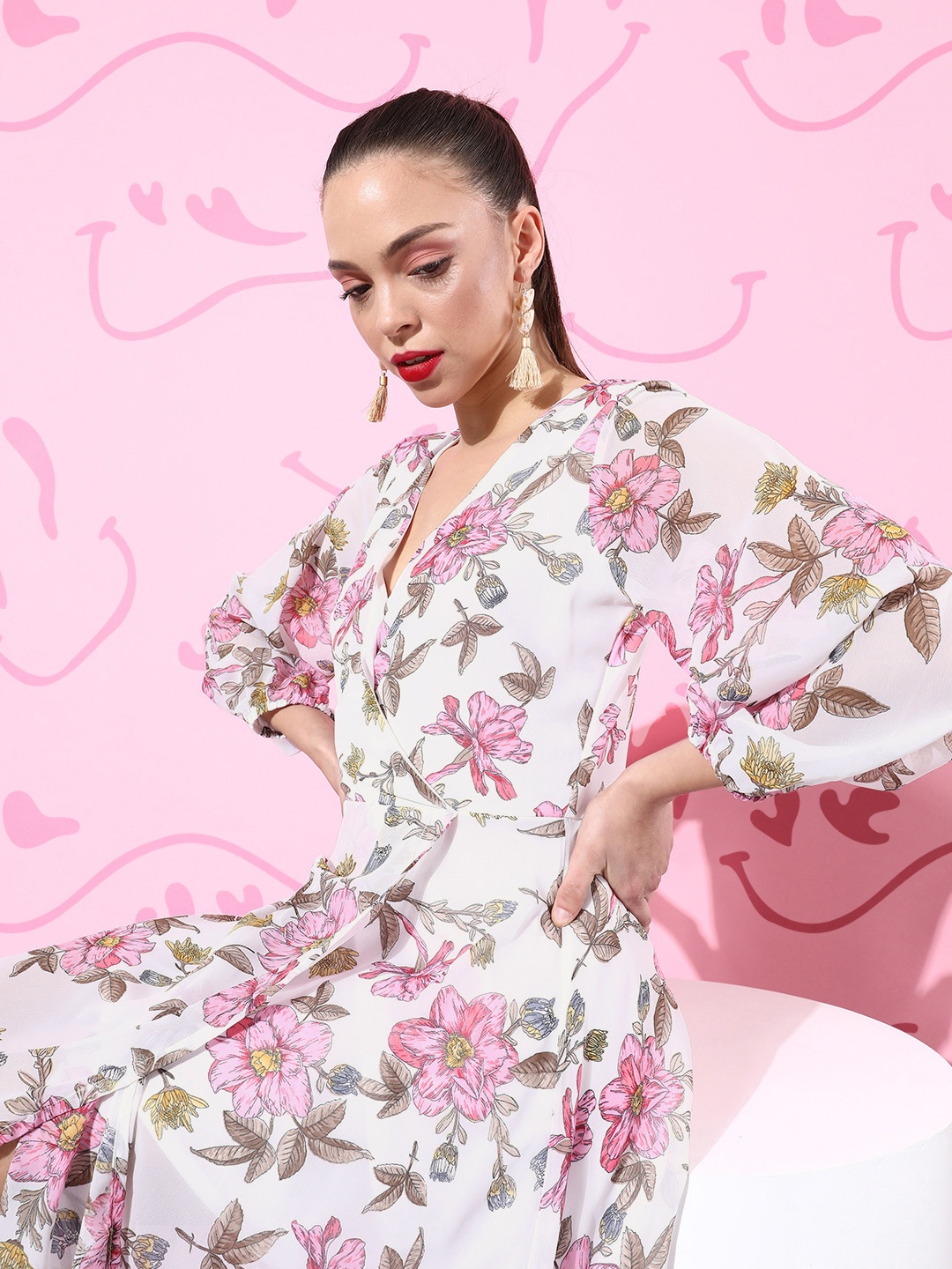 

DODO & MOA White Romantic Florals Dress