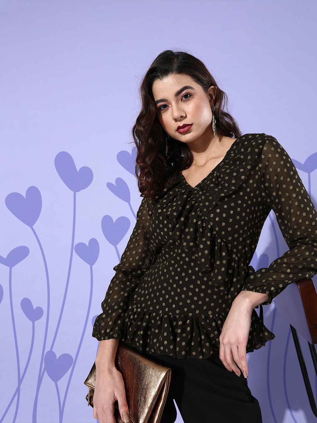 

DODO & MOA Black Georgette Blouson Top