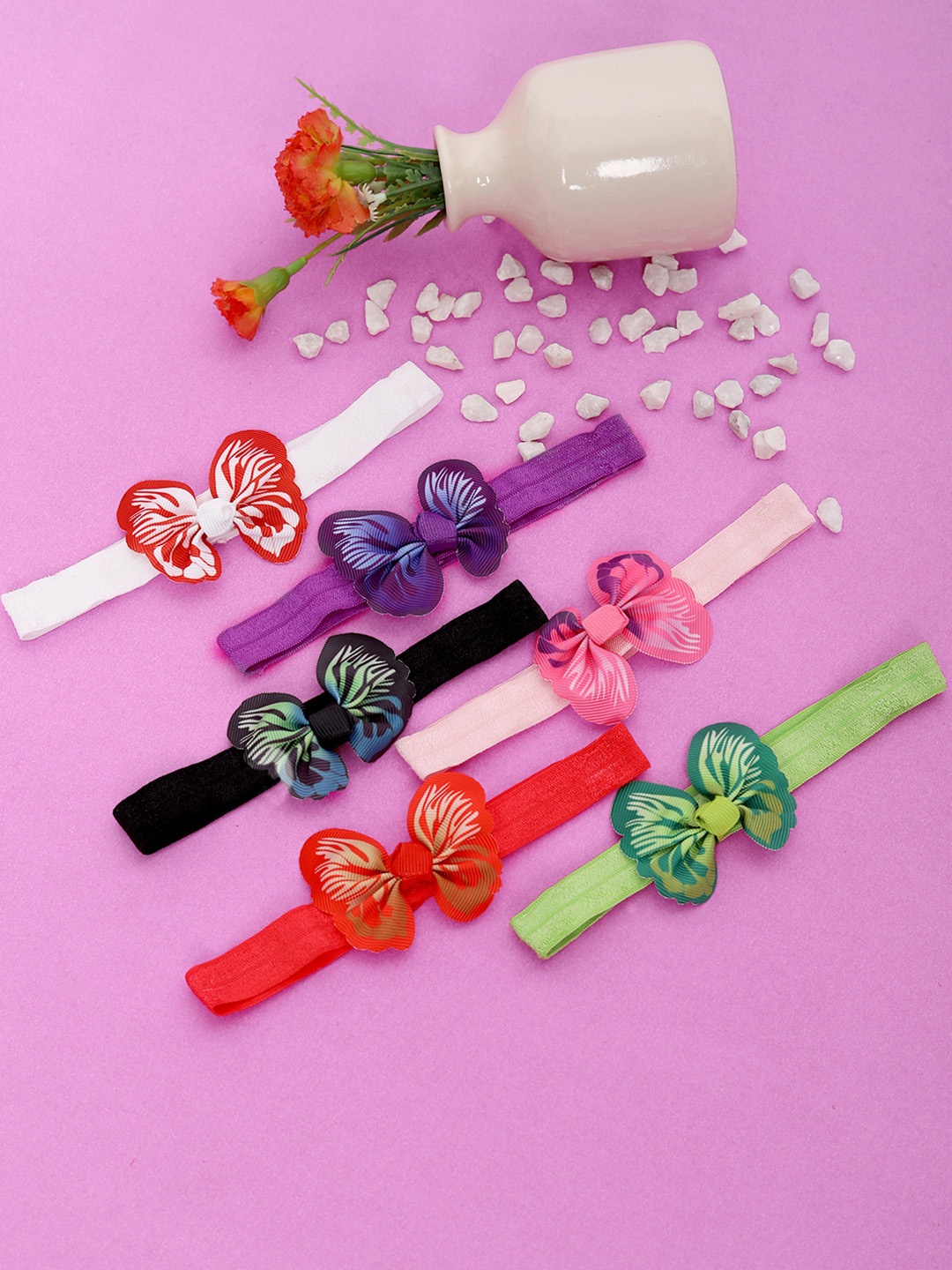 

Babymoon Girls Pack Of 6 Butterfly Hairbands Headbands, Red