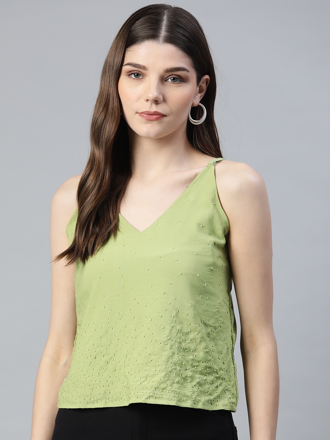 

VARUSHKA Women Green Beaded Crop Top