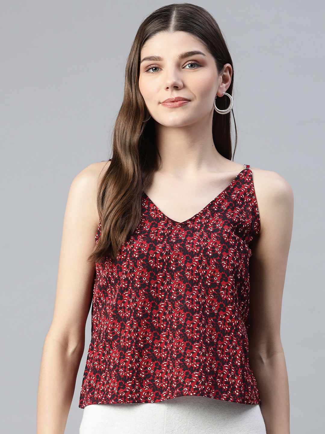 

VARUSHKA Women Maroon & Black Abstract Print Crop Top