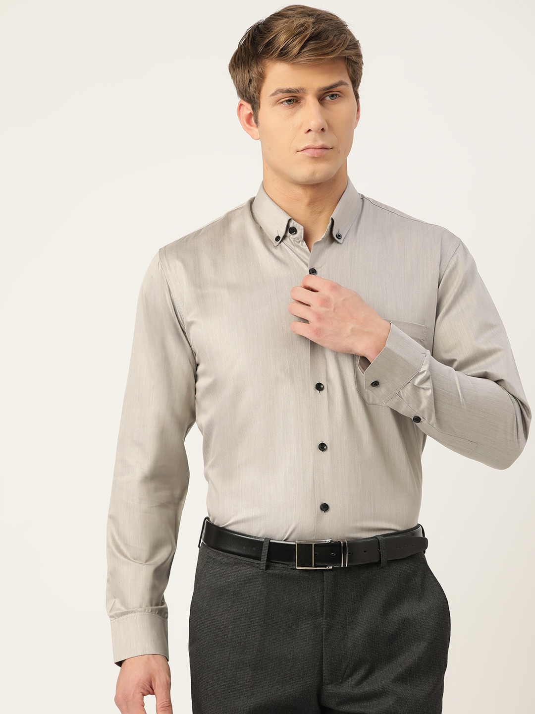 

JAINISH Men Grey Solid Formal Shirt