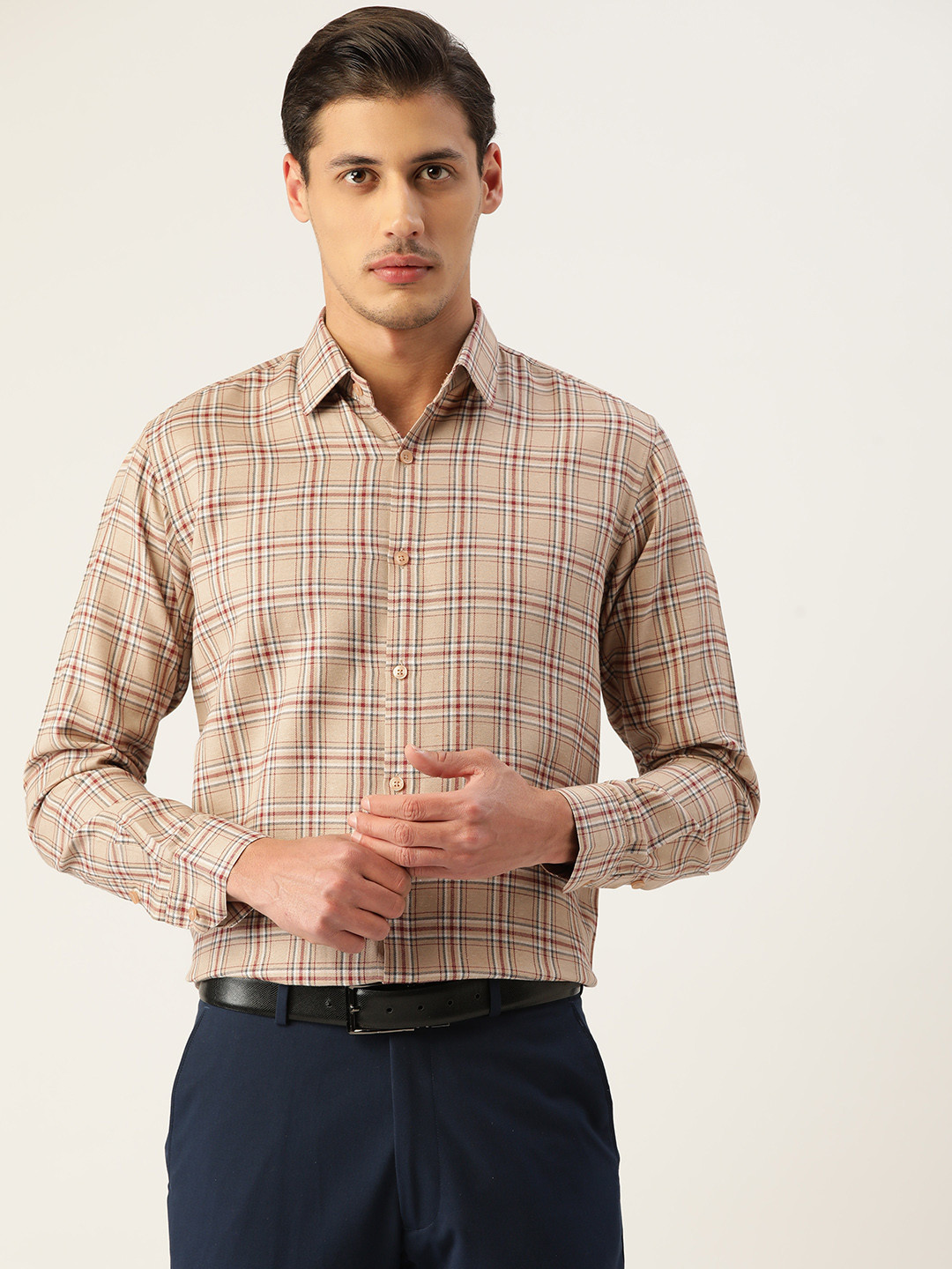 

JAINISH Men Brown & Grey Pure Cotton Smart Fit Tartan Checked Formal Shirt