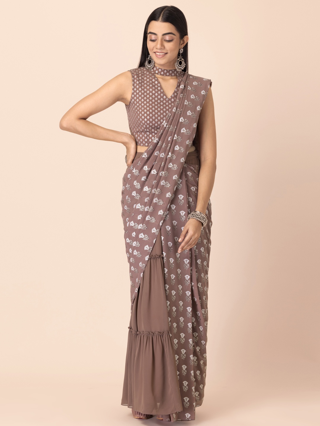 

INDYA X Shraddha Kapoor Pink Floral Boota Sari Skirt