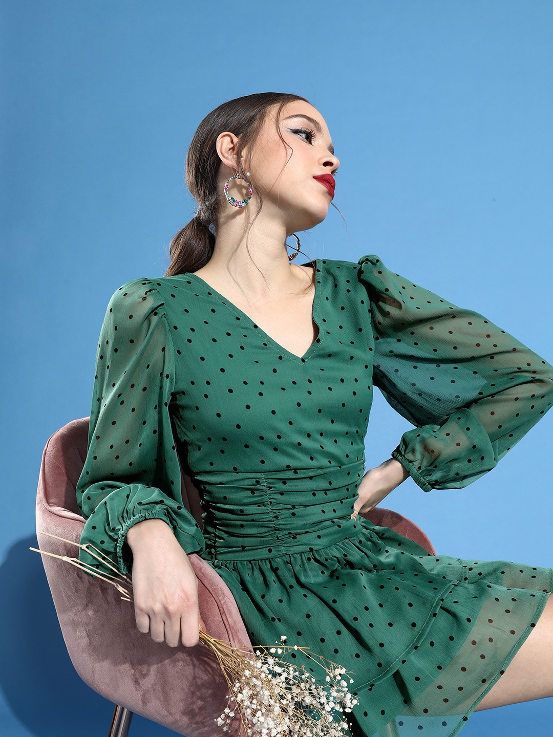 

STREET 9 Women Gorgeous Green Polka-Dotted Dress
