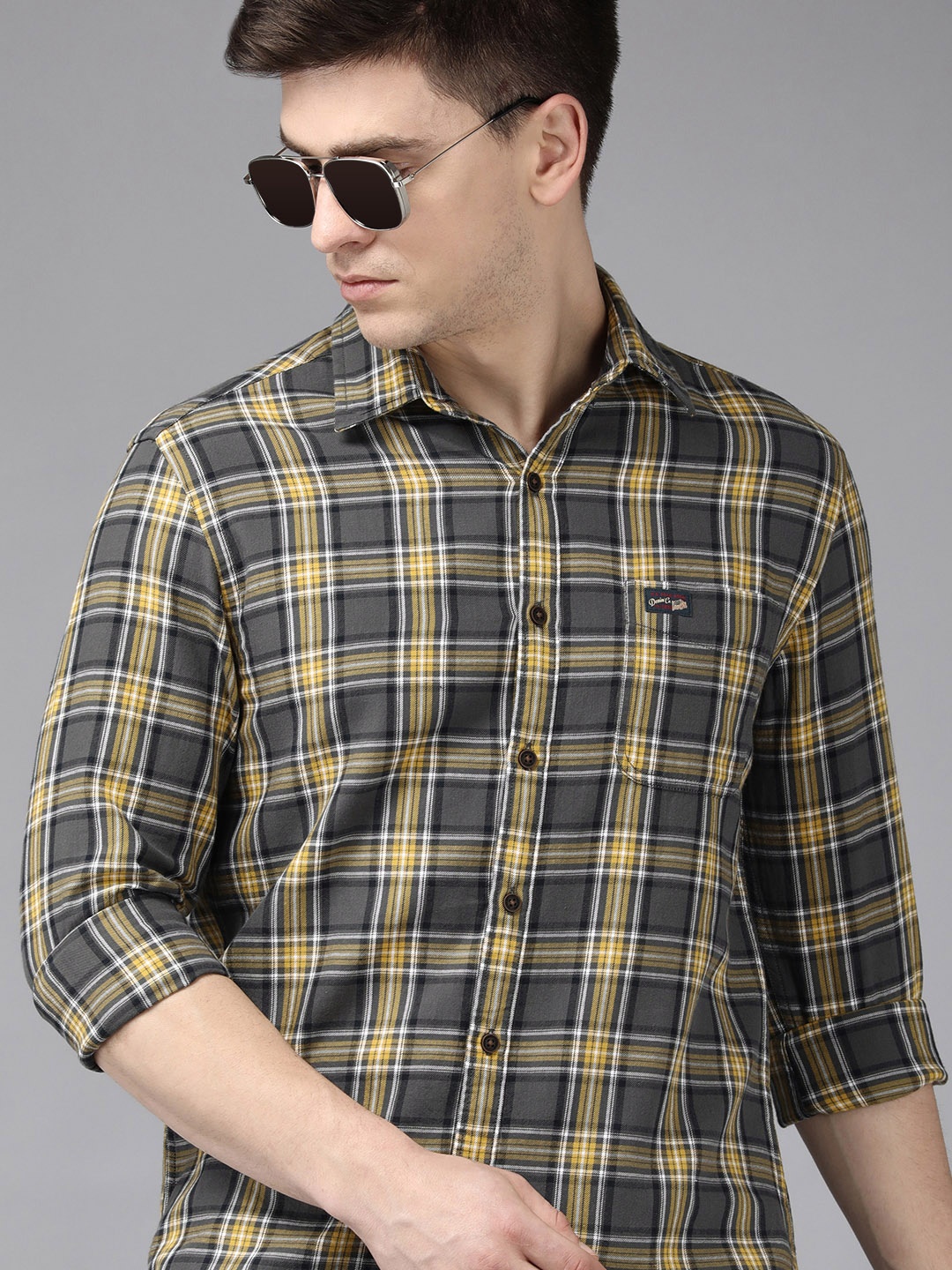 

U S Polo Assn Denim Co Men Yellow And Grey Checked Pure Cotton Casual Shirt