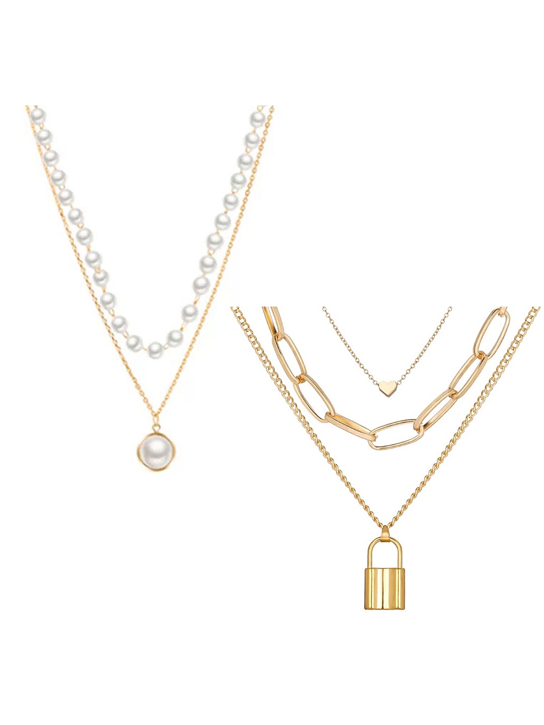 

Vembley Pack Of 2 Gold-Plated & White Layered Pearl Pendant Necklace