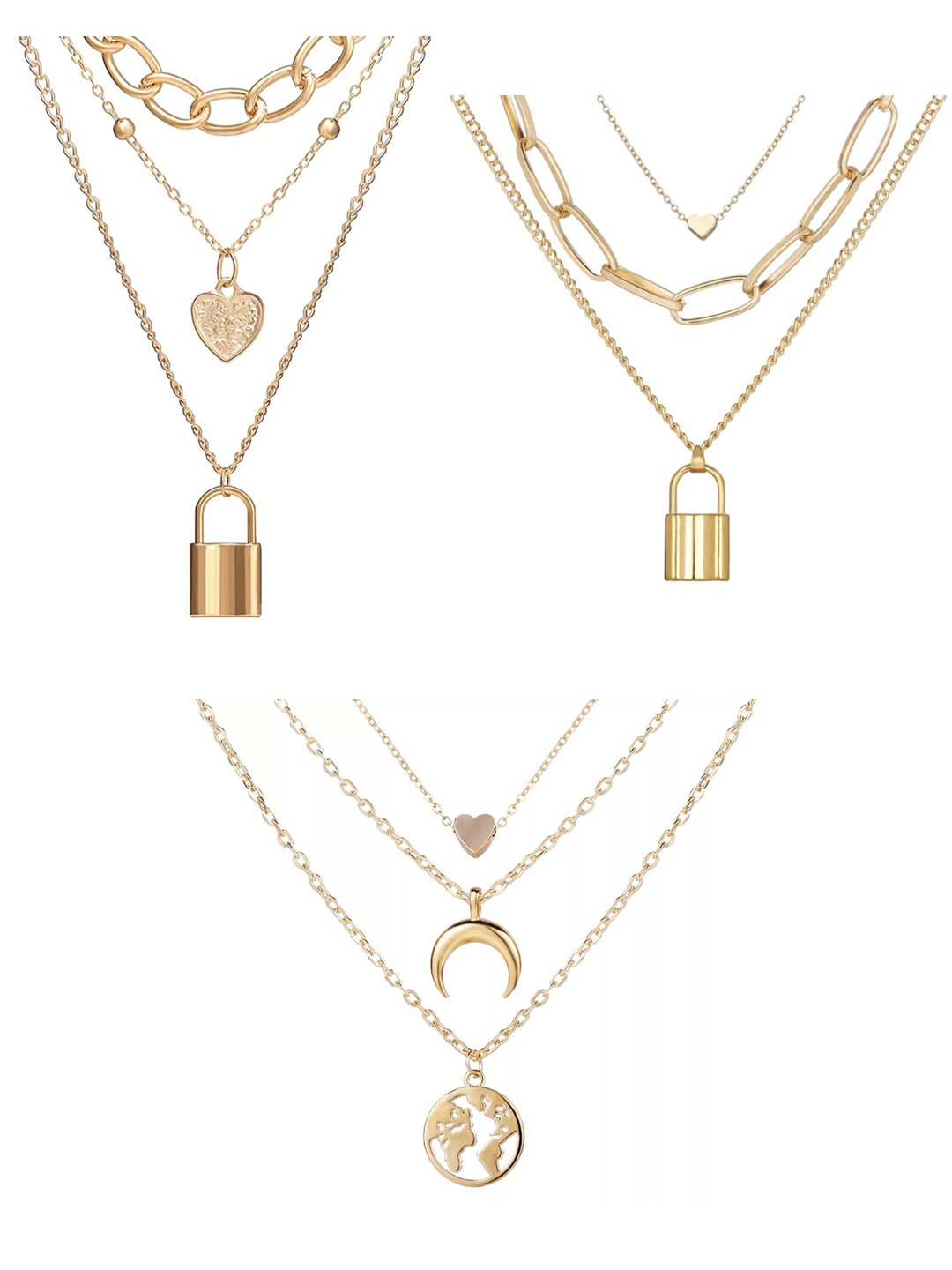 

Vembley Pack Of 3 Gold-Toned Gold-Plated Layered Necklace