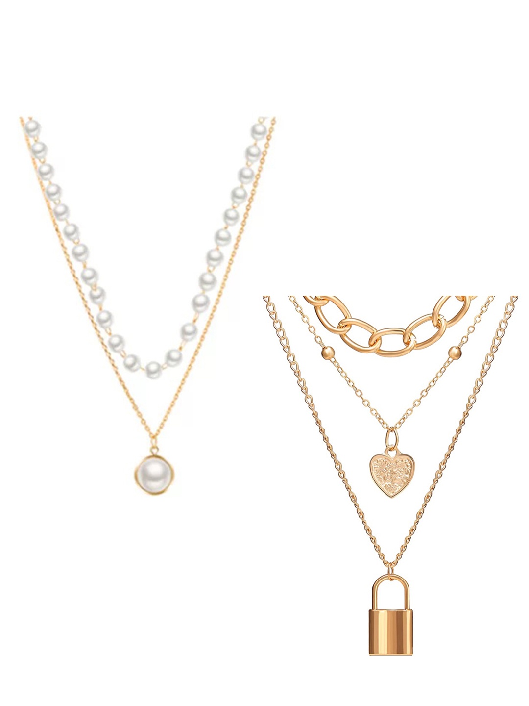 

Vembley Set Of 2 Gold-Plated & White Layered Necklace