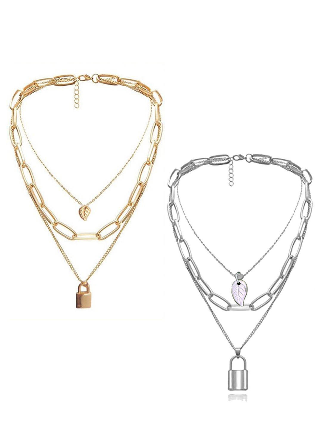 

Vembley Pack of 2 Gold-Toned & Silver-Toned Gold-Plated Layered Necklace