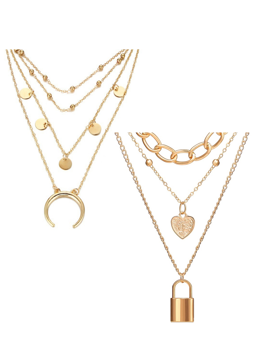 

Vembley Set Of 2 Gold-Plated Triple Layered Beads Pendant Necklace
