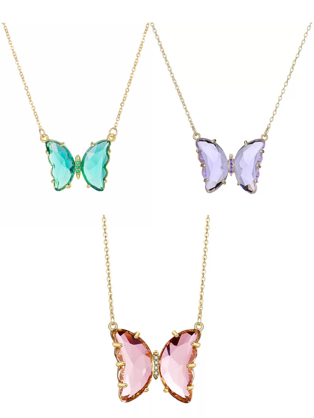 

Vembley Set Of 2 Gold-Plated & Pink Crystal Butterfly Pendant Necklace