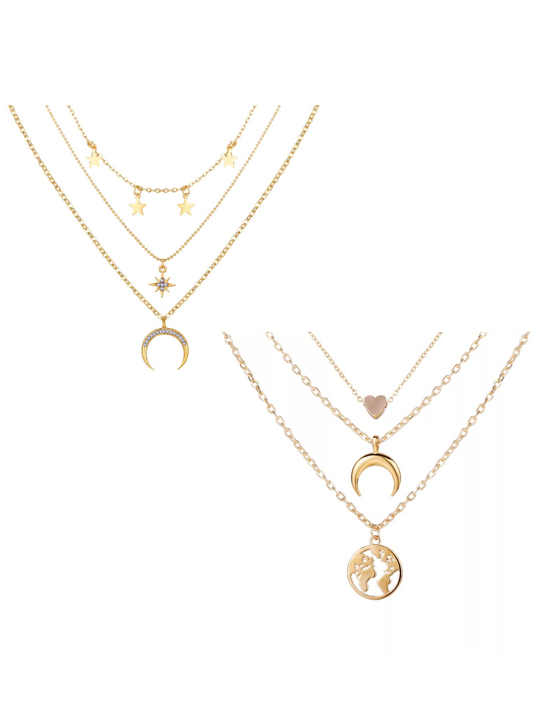 

Vembley Set Of 2 Gold-Plated Triple Layered Moon & Earth Pendant Necklace