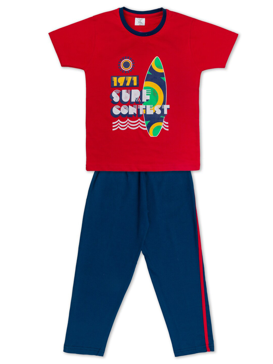 

Todd N Teen Boys Red & Blue Printed Pure Cotton Night suit