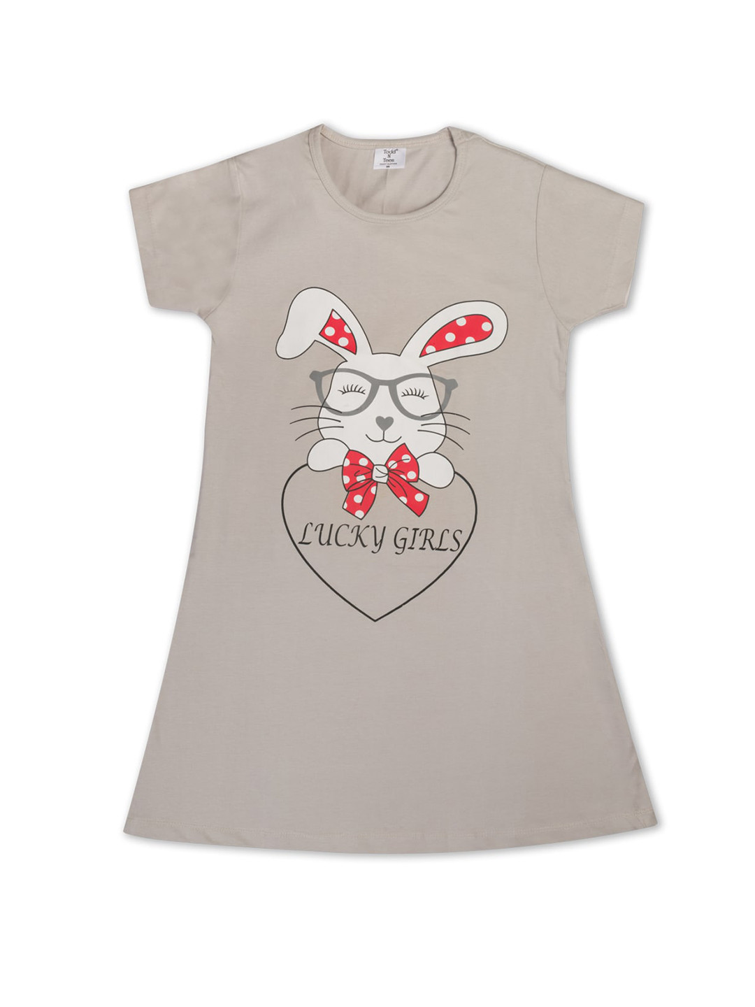 

Todd N Teen Girls Grey Printed Pure Cotton Nightdress