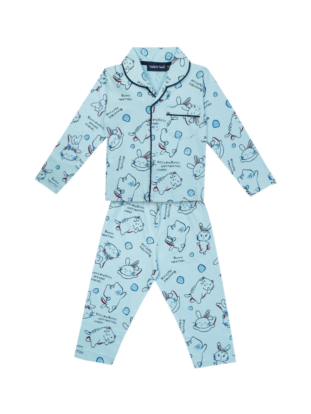 

Todd N Teen Unisex Kids Blue Printed Night Suit