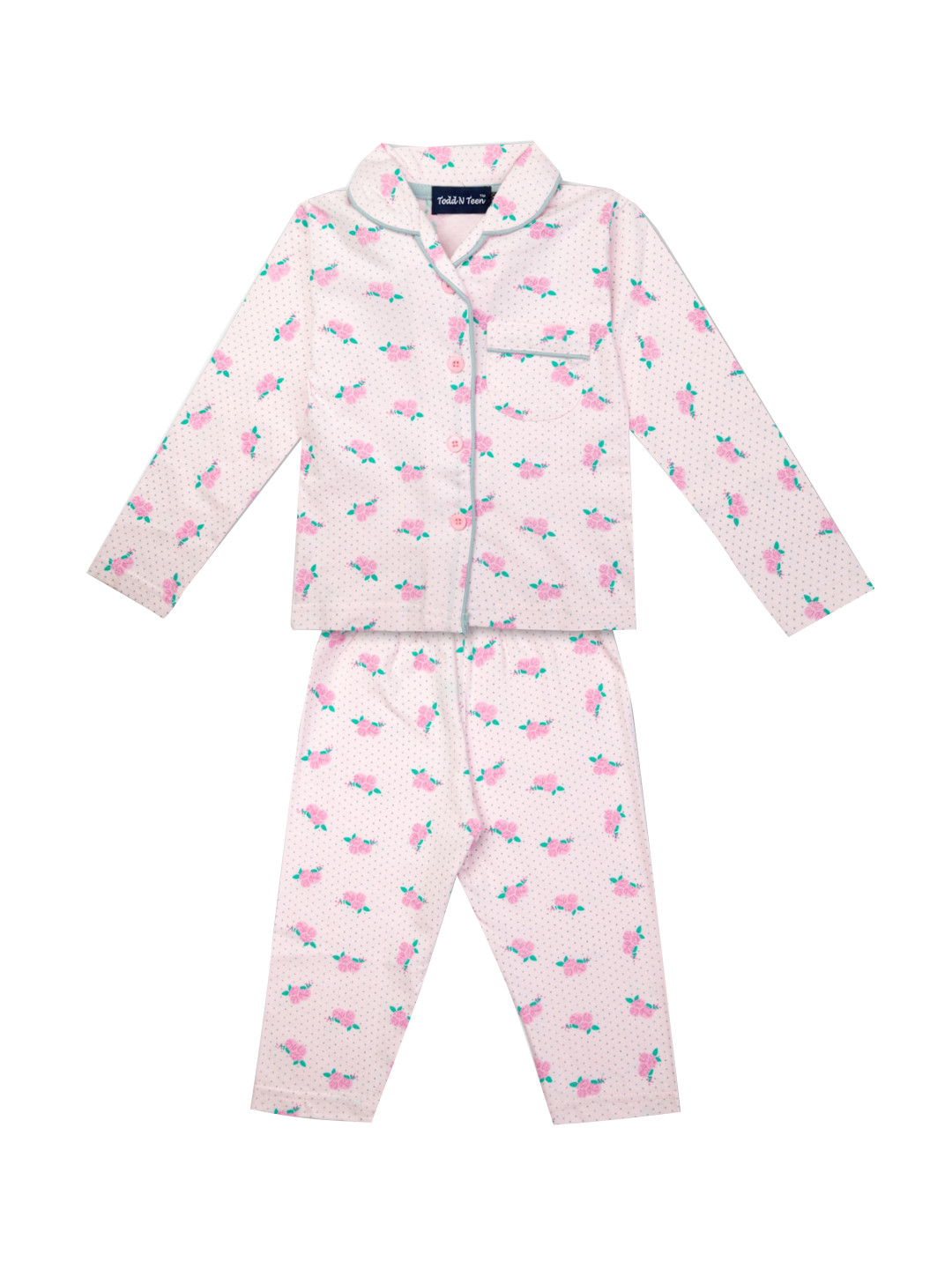 

Todd N Teen Unisex Kids Pink & Green Printed Night suit
