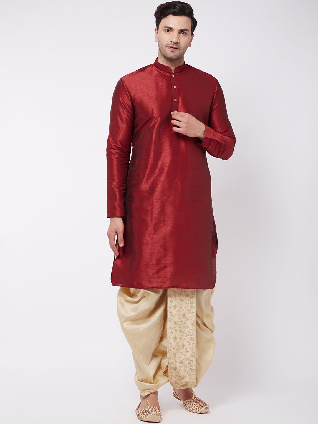

VASTRAMAY Men Maroon Kurta with Dhoti Pants