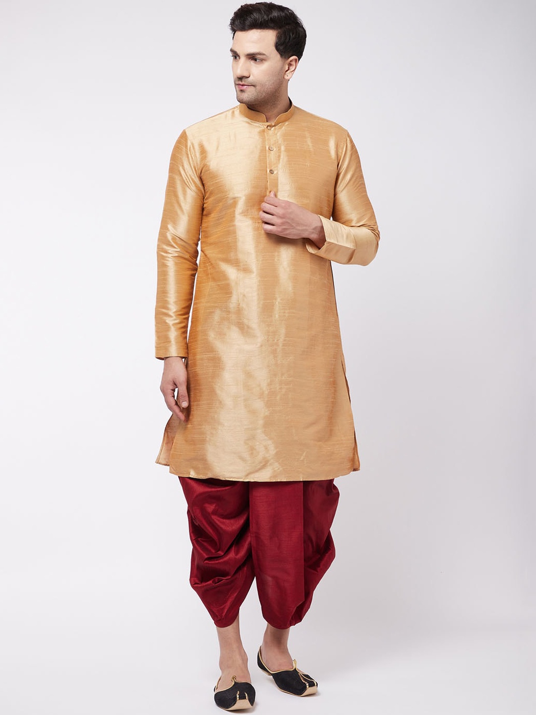 

VASTRAMAY Men Rose Gold Kurta with Dhoti Pants