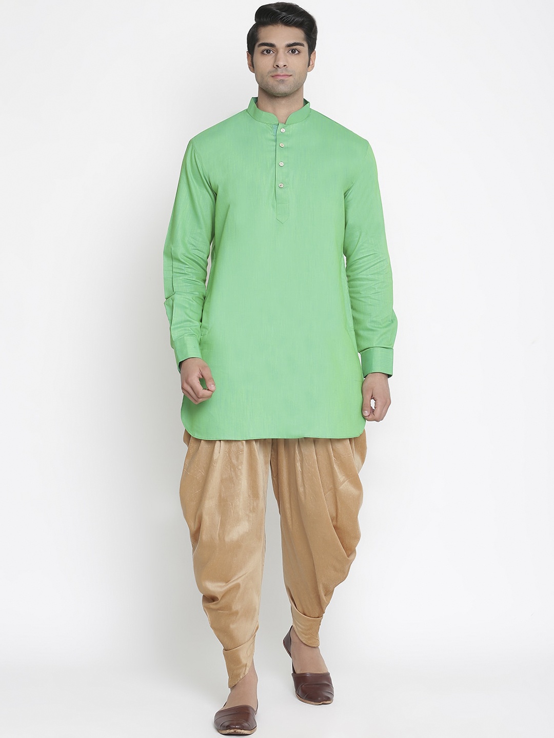 

VASTRAMAY Men Green Kurta with Dhoti Pants