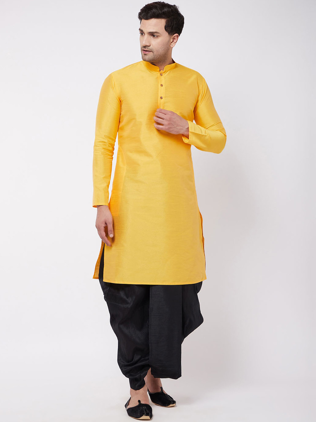 

VASTRAMAY Men Yellow Kurta with Dhoti Pants