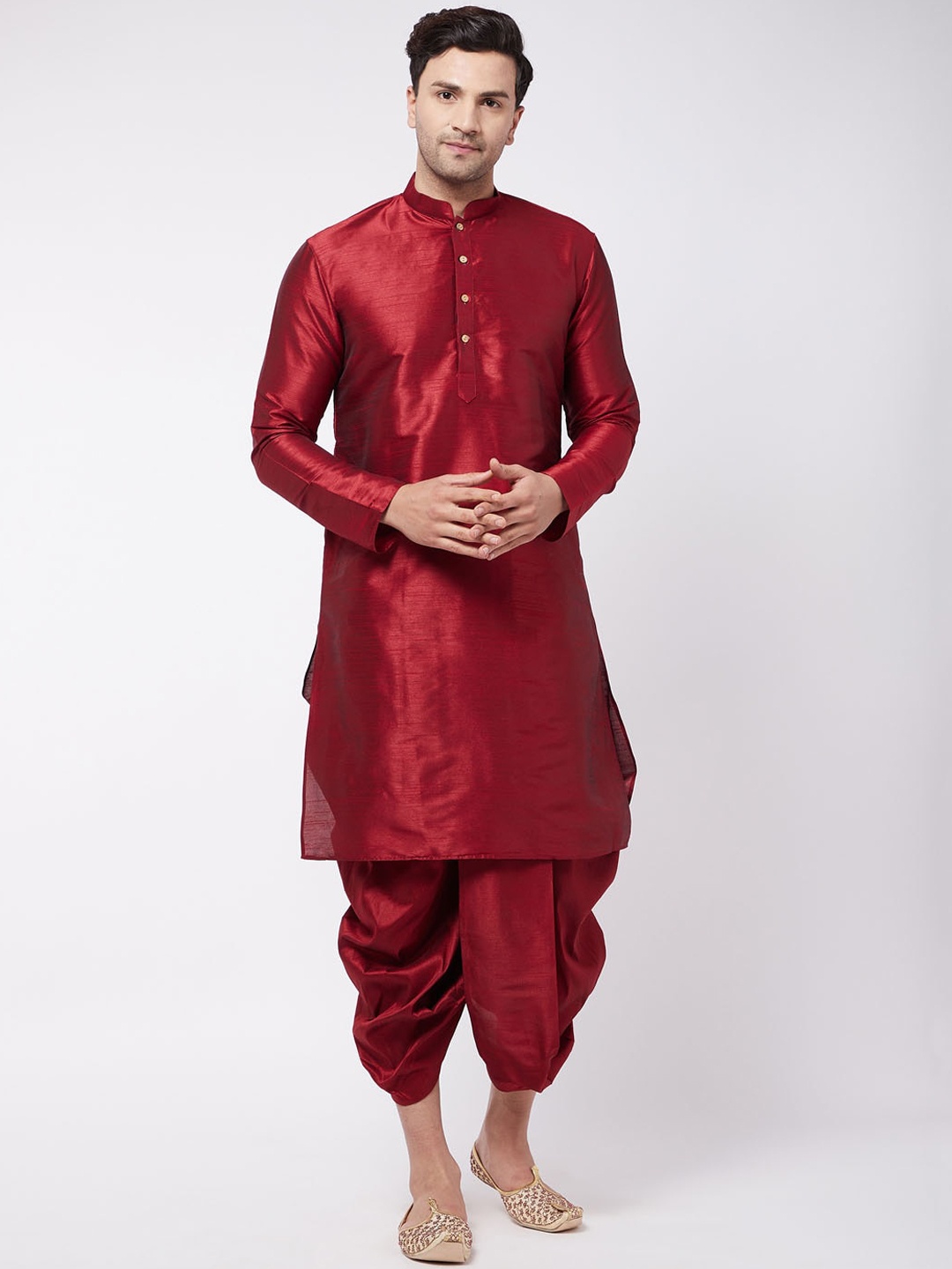 

VASTRAMAY Men Maroon Kurta with Dhoti Pants