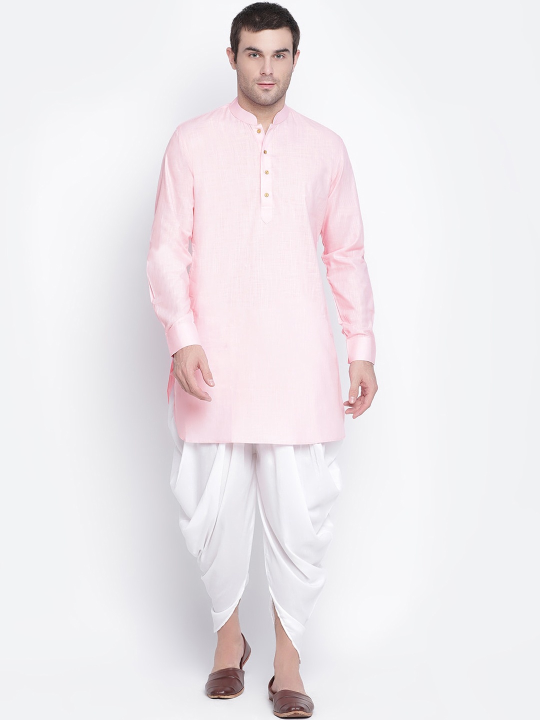 

VASTRAMAY Men Pink & White Kurta With Dhoti Pants