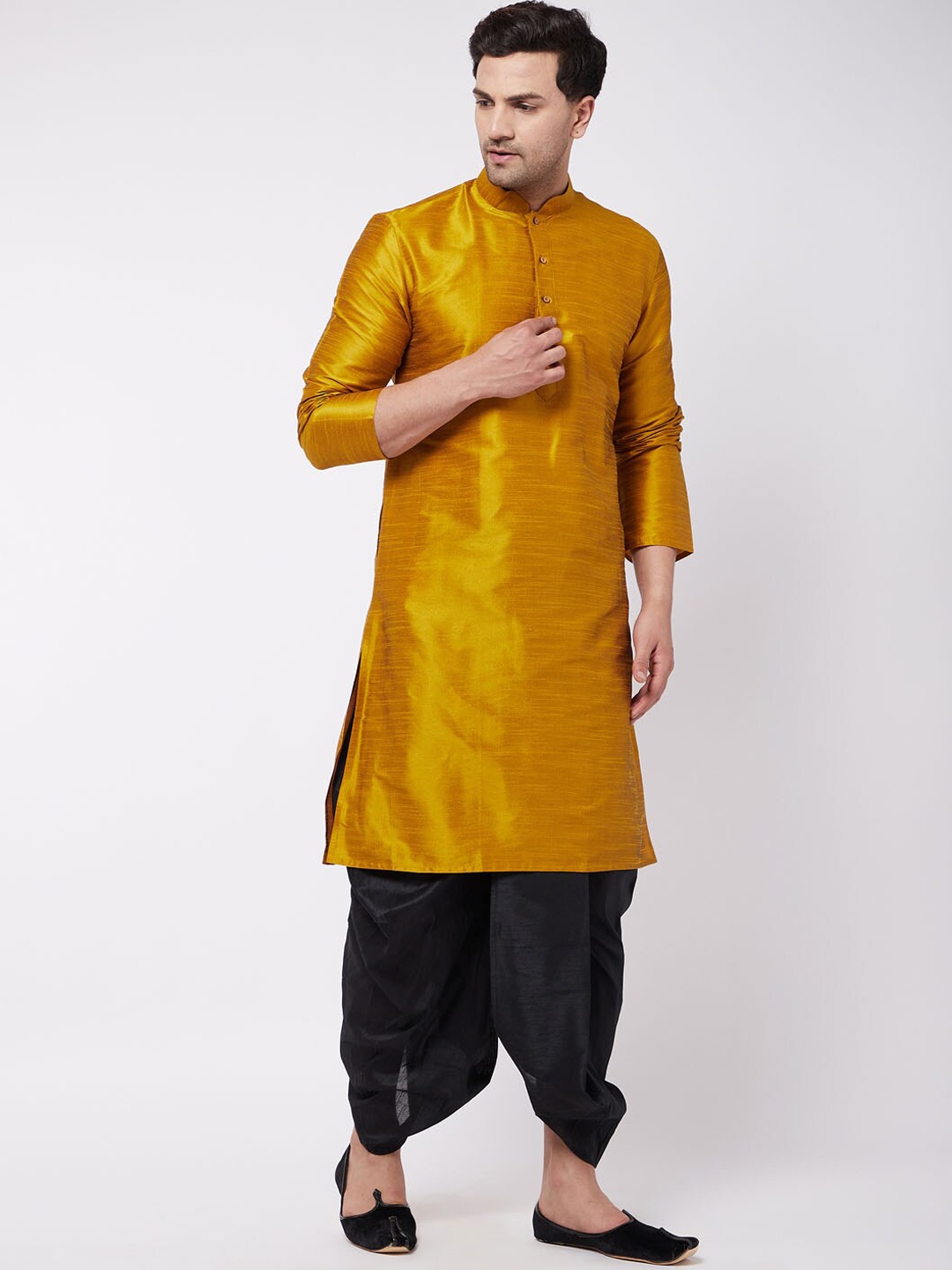 

VASTRAMAY Men Mustard Yellow Kurta with Dhoti Pants