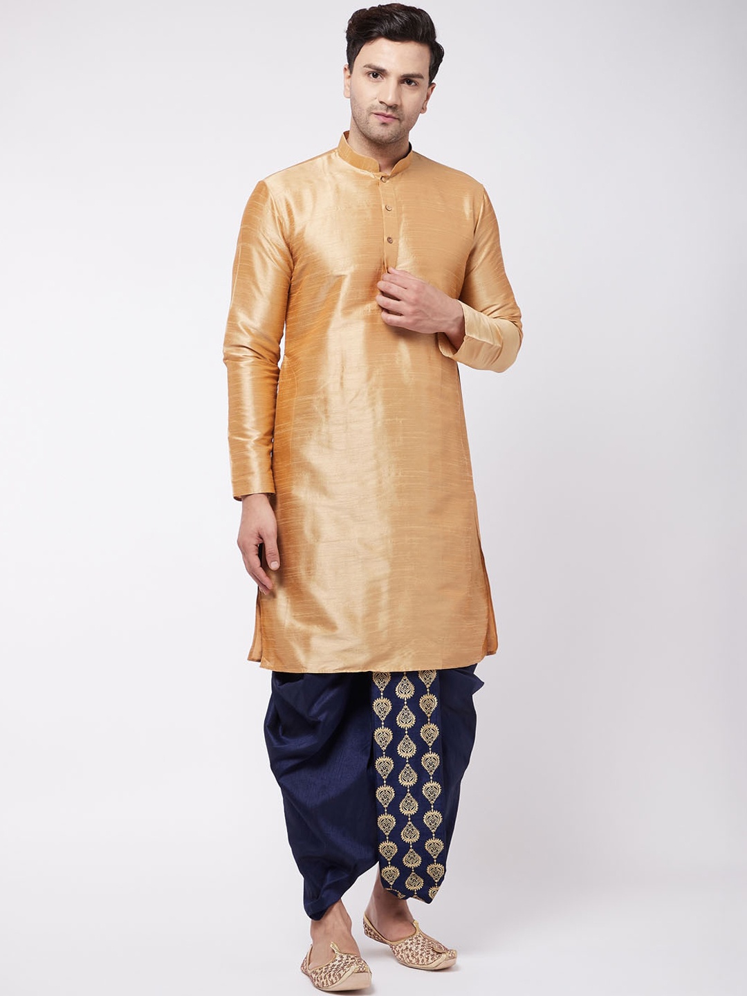 

VASTRAMAY Men Rose Gold Kurta with Dhoti Pants