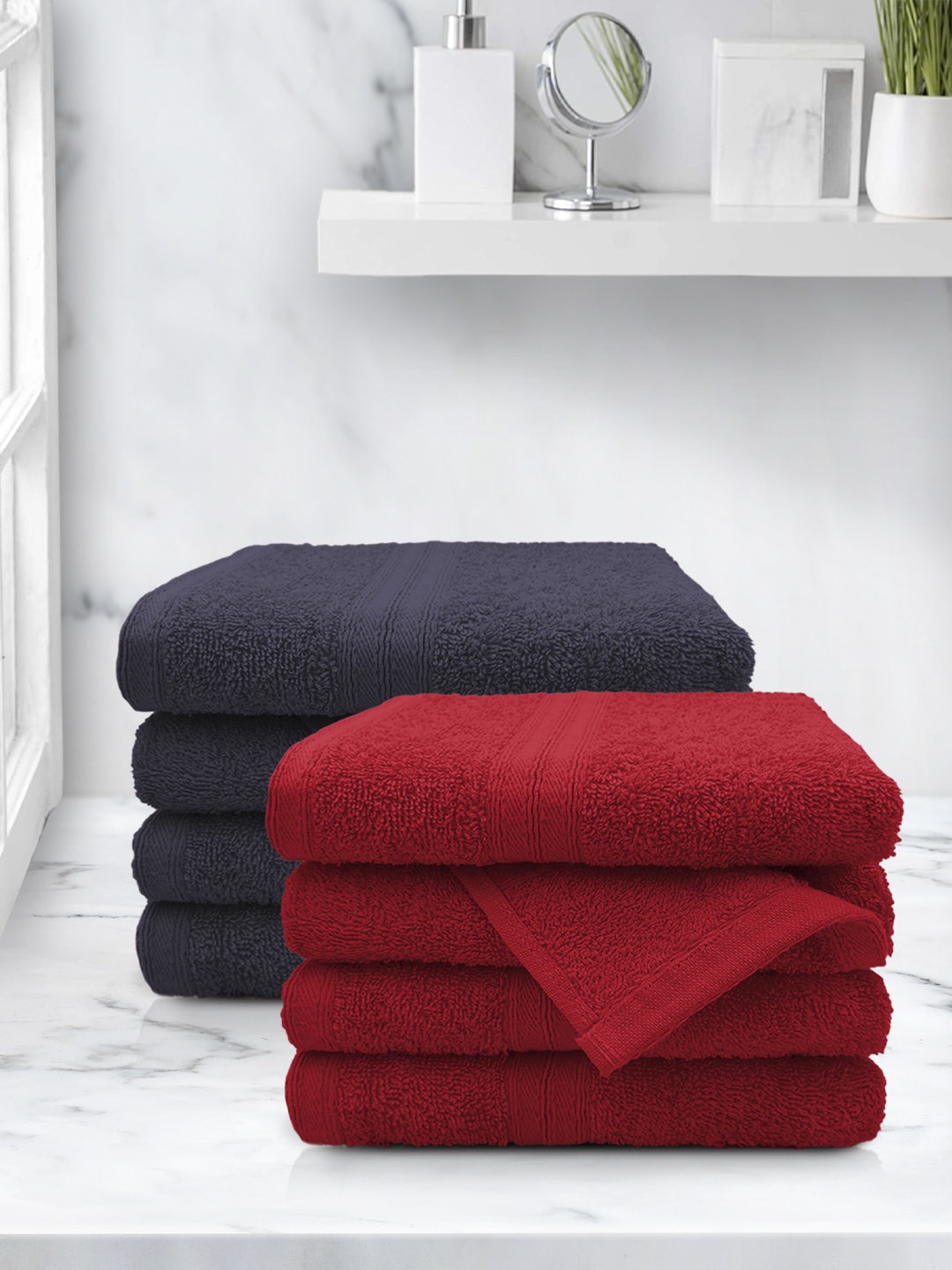 

Aura Set Of 8 Solid 500 GSM Cotton Hand Towels, Red
