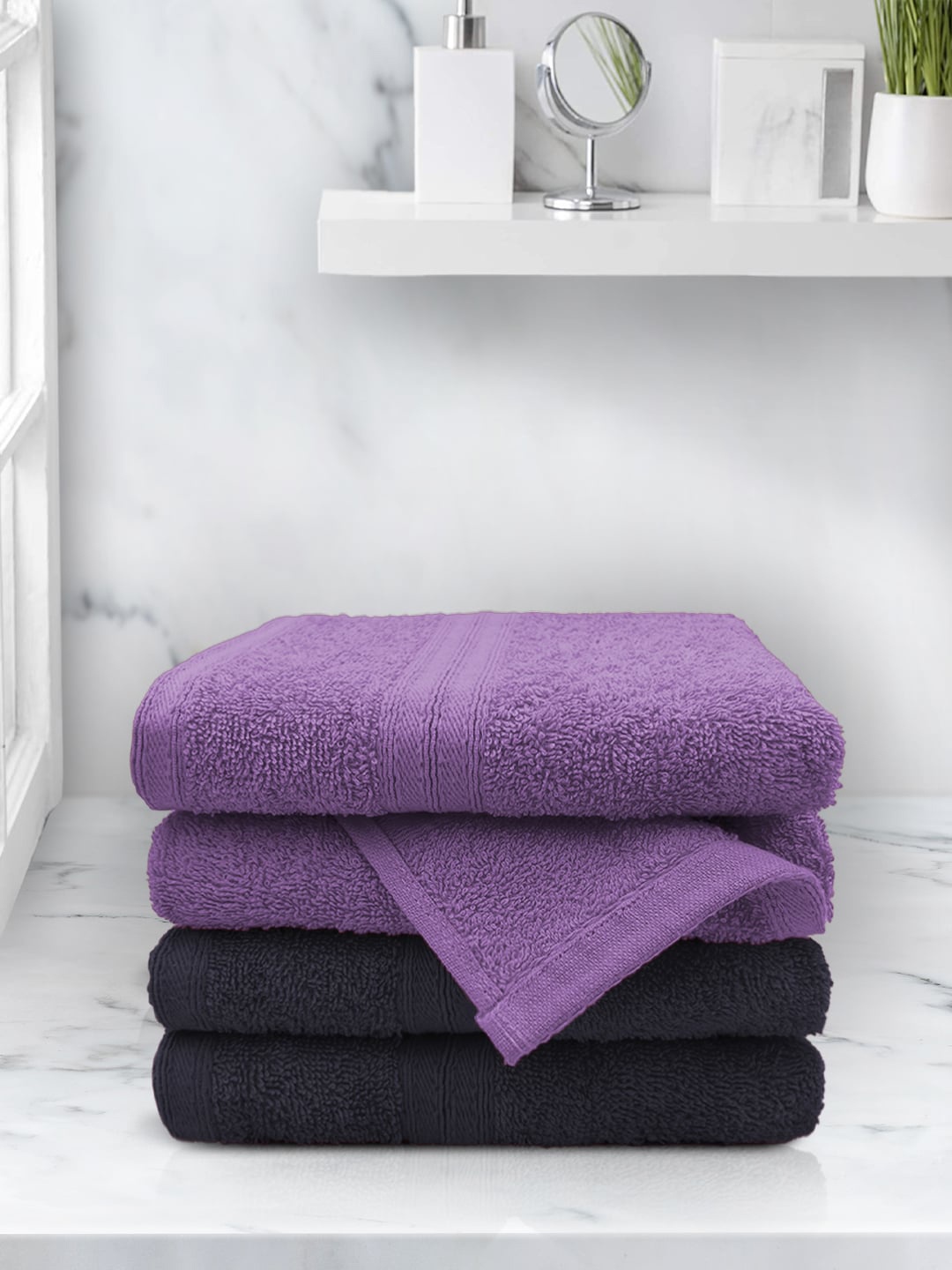 

Aura Navy Blue & Purple Set Of 4 Solid 500 GSM Cotton Hand Towels