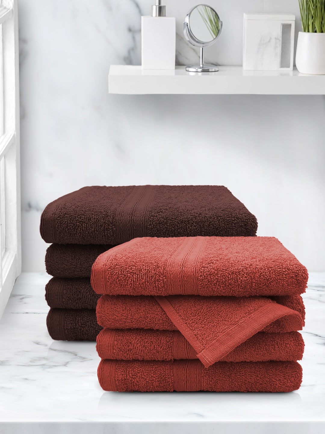 

Aura Set Of 8 Solid 500 GSM Pure Cotton Hand Towels, Rust