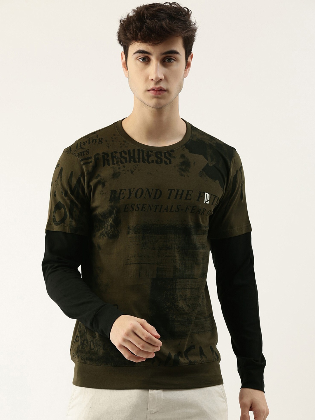 

Maniac Men Olive Green Typography Printed Slim Fit T-shirt