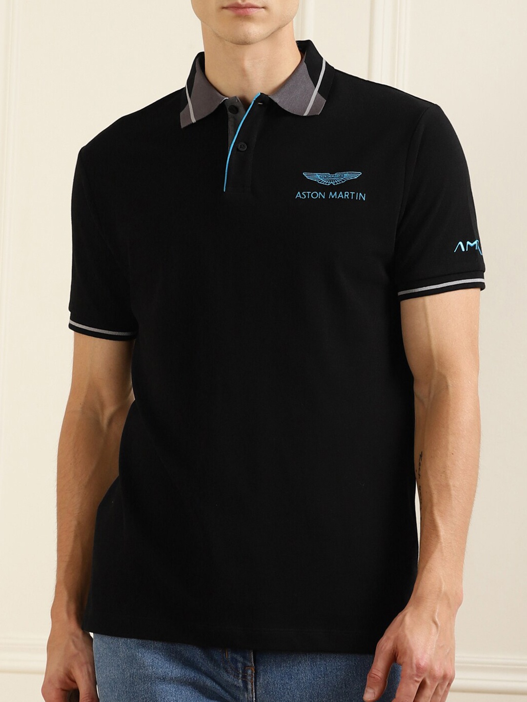 

HACKETT LONDON Men Black Pure Cotton Polo Collar T-shirt