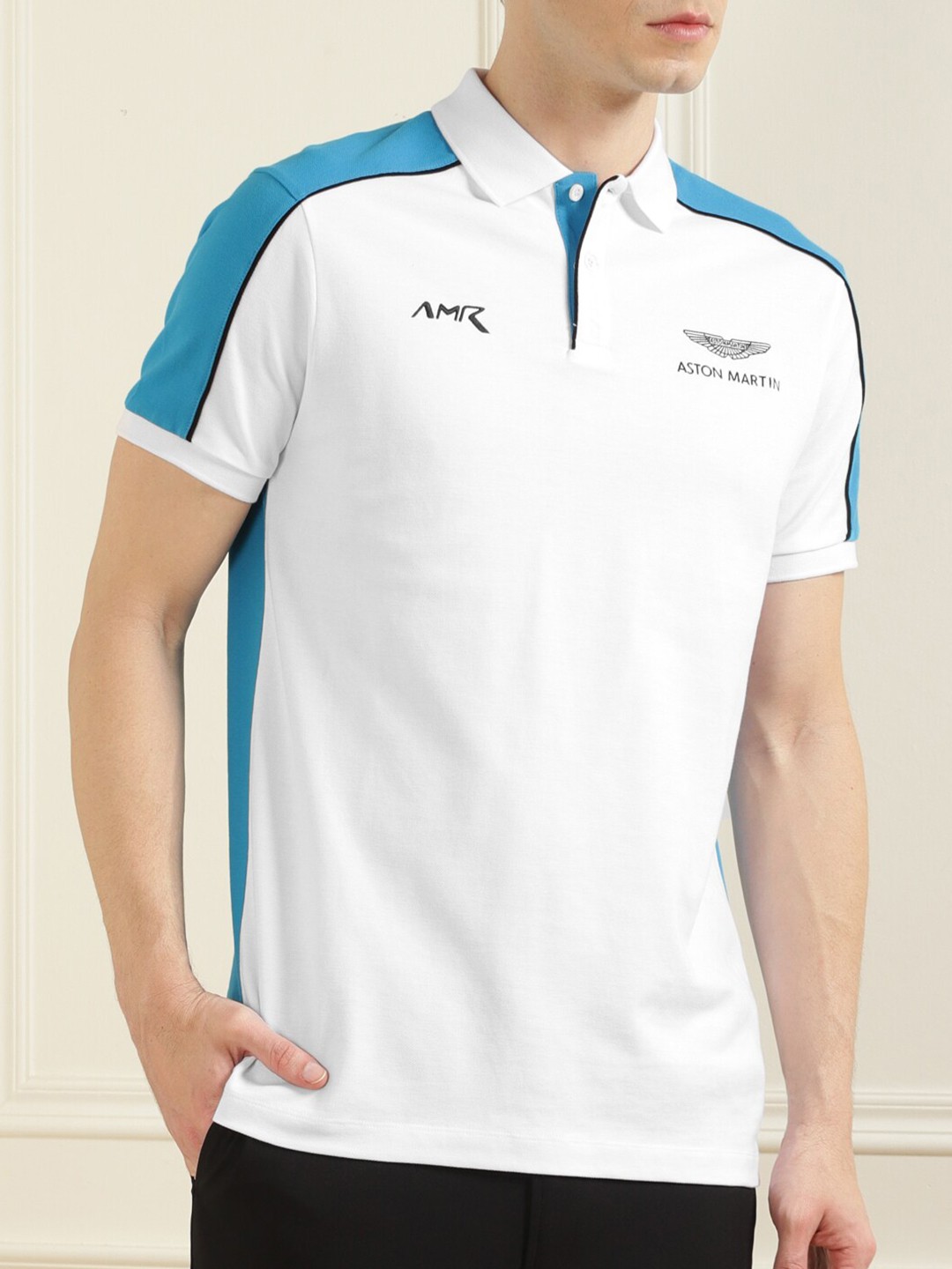 

HACKETT LONDON Men White & Blue Printed Polo Collar T-shirt