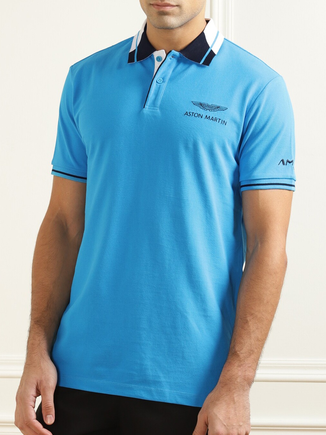 

HACKETT LONDON Men Blue Pure Cotton Polo Collar T-shirt