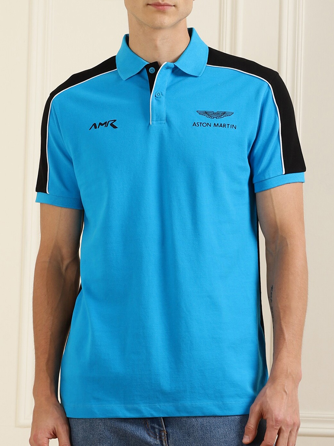 

HACKETT LONDON Men Blue Pure Cotton Polo Collar T-shirt
