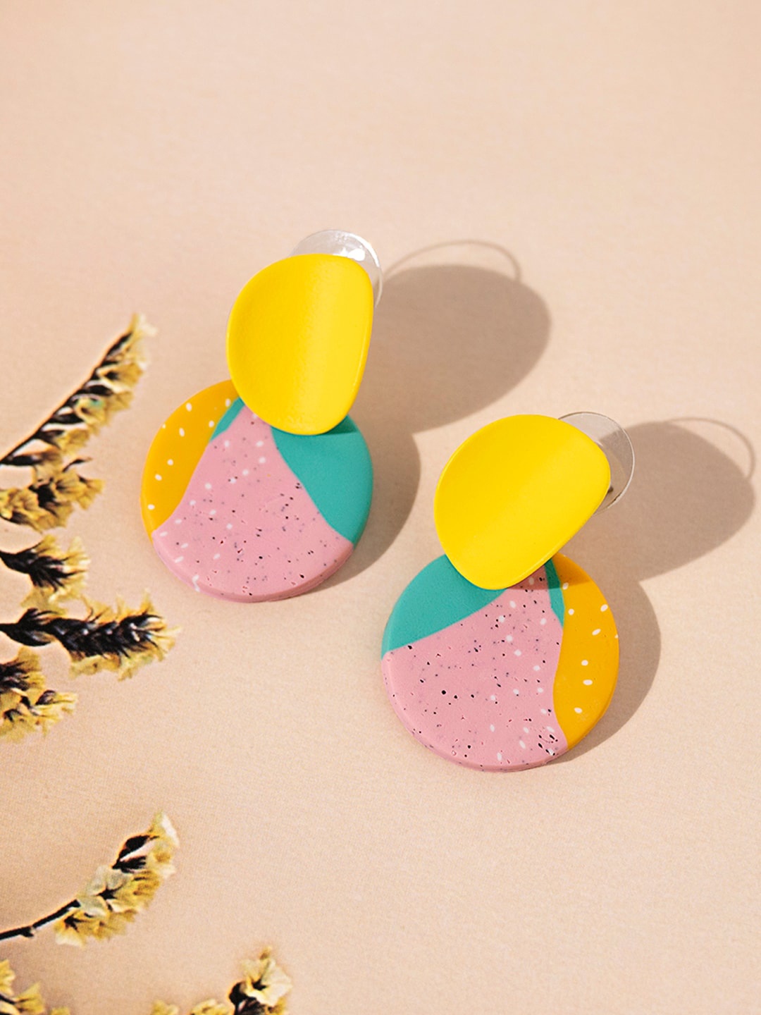 

Mikoto by FableStreet Yellow & Pink Geometric Drop Earrings