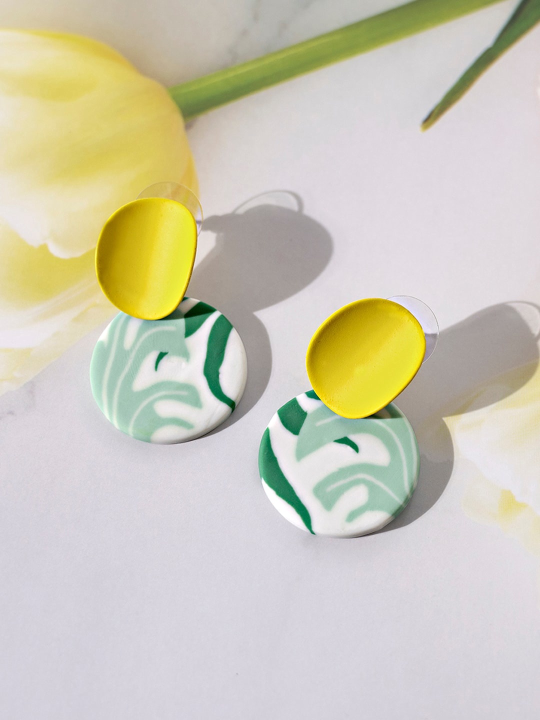 

Mikoto by FableStreet Yellow & White Circular Drop Earrings