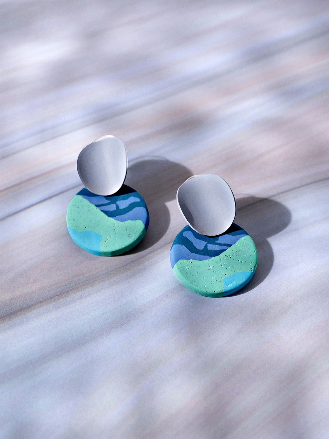 

Mikoto by FableStreet Grey & Turquoise Blue Circular Drop Earrings
