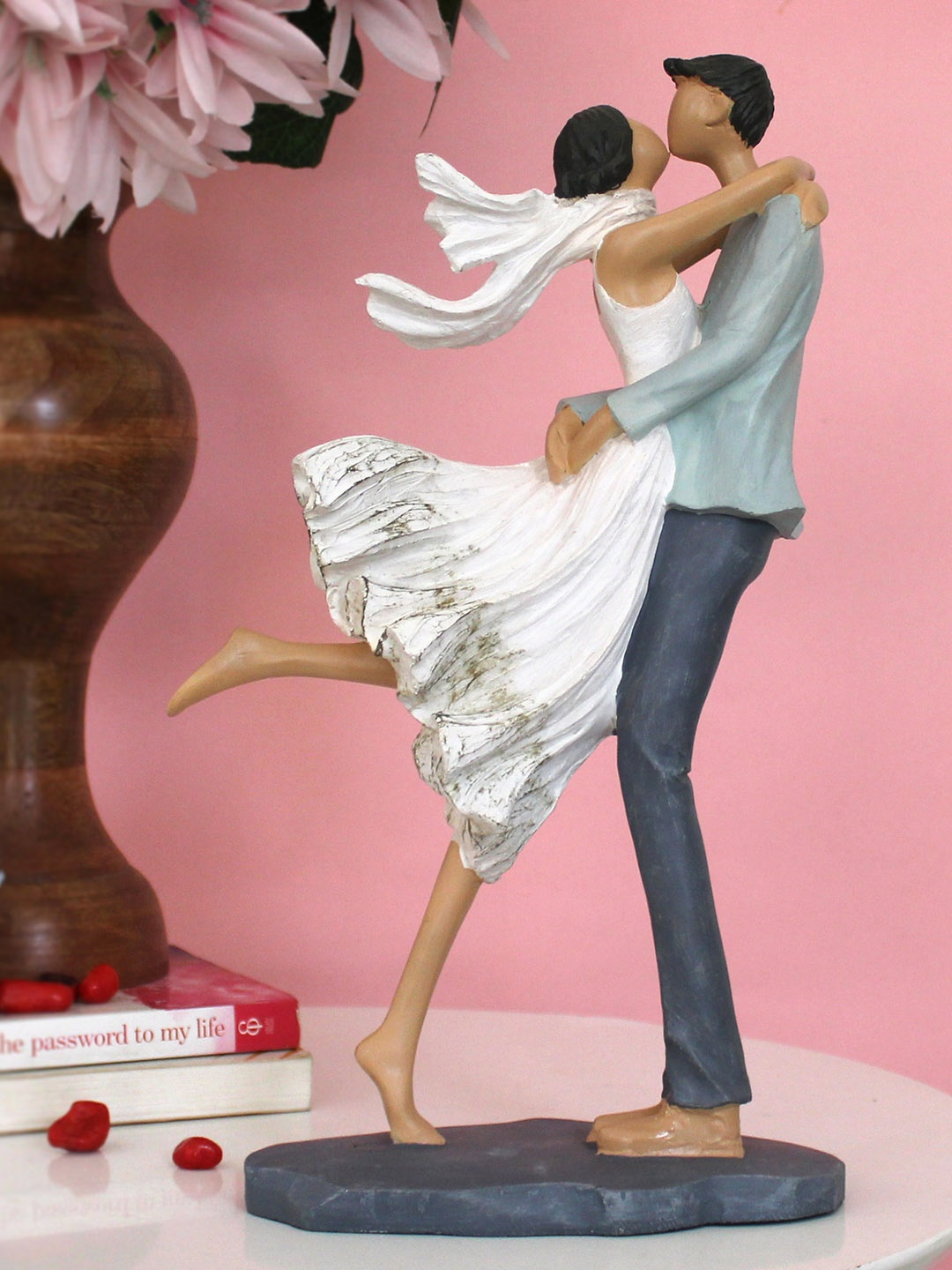 

TIED RIBBONS White & Brown Handcrafted Romantic Love Couple Showpiece