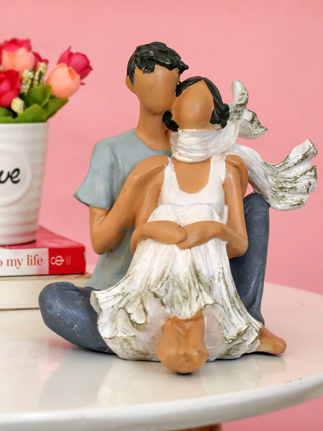 

TIED RIBBONS White & Blue Handcrafted Valentine Romantic Love Couple Showpiece