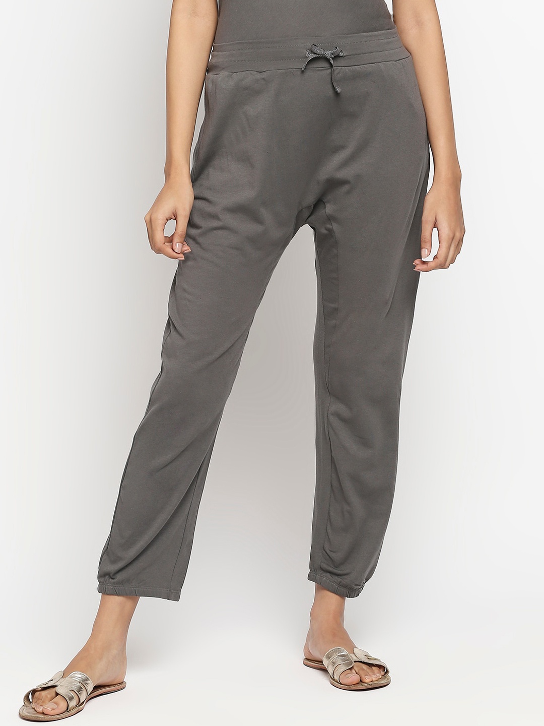 

effy Women Grey Solid Straight Fit Pure Organic Cotton Track Pants