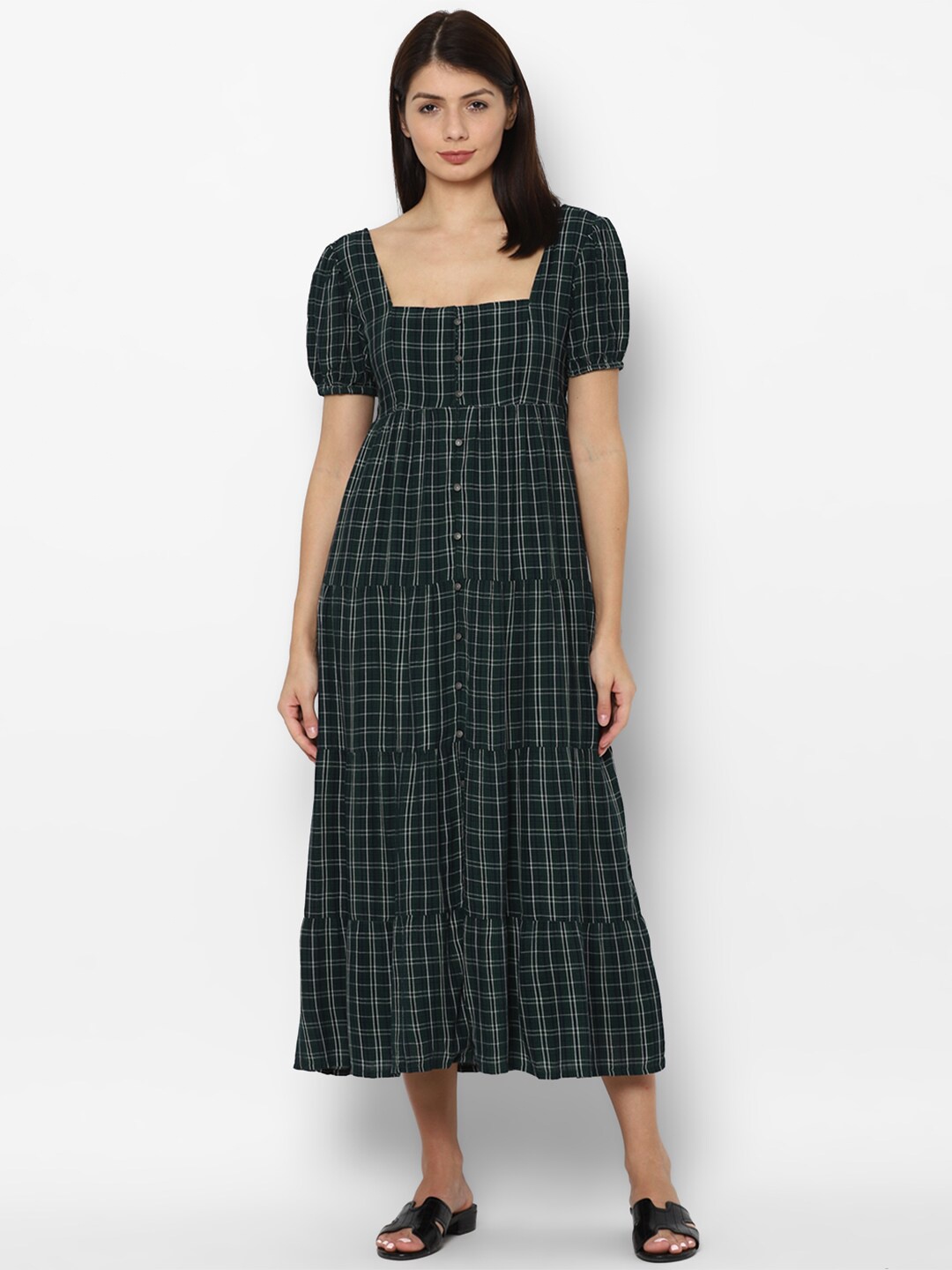 

AMERICAN EAGLE OUTFITTERS Green Checked A-Line Midi Dress