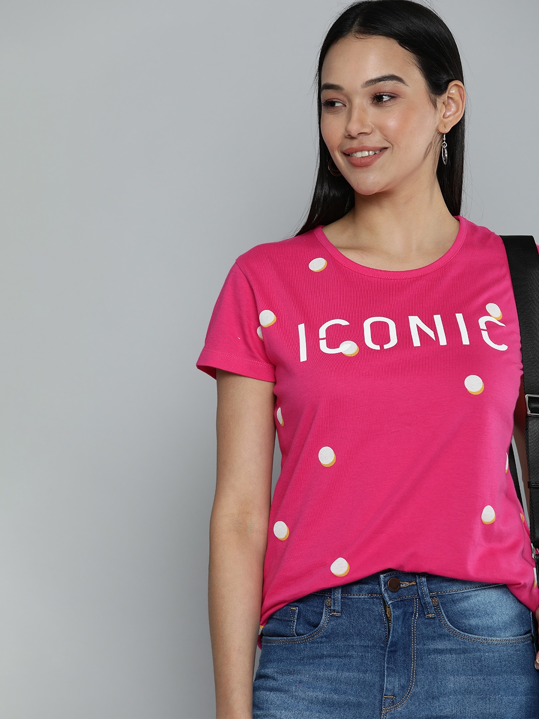 

HERE&NOW Women Fuchsia & White Printed T-shirt