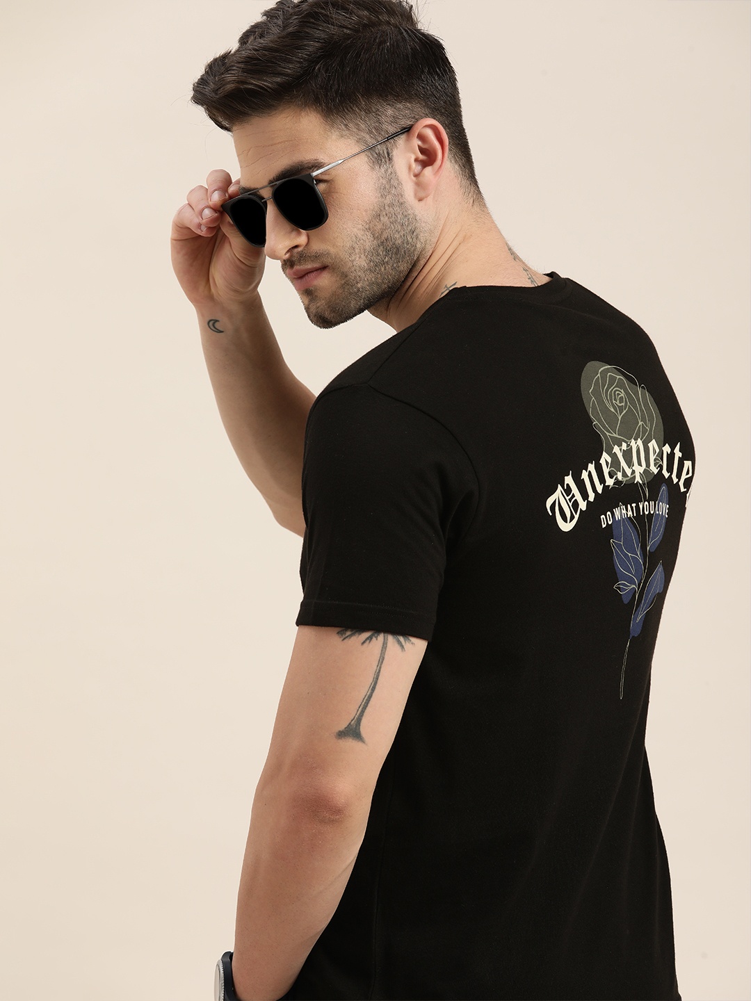 

Moda Rapido Men Black Back Typography Printed Pure Cotton T-shirt
