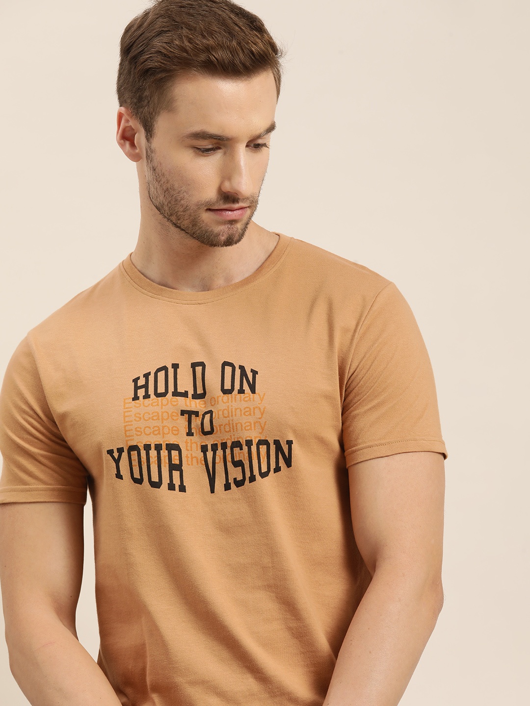 

Moda Rapido Men Brown Typography Printed Casual T-shirt