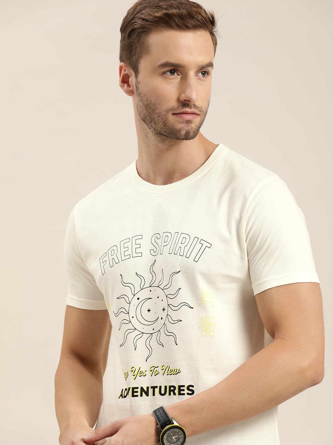 

Moda Rapido Men Off White Typography Printed Pure Cotton T-shirt